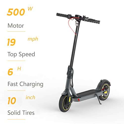 Electric Scooter 500W Motor 10" Solid Tires 19 Miles Long Range for Adults