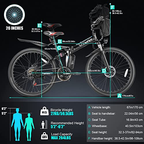 Vivi Electric Bike for Adults 26" Ebike, 500W Folding Electric Bike