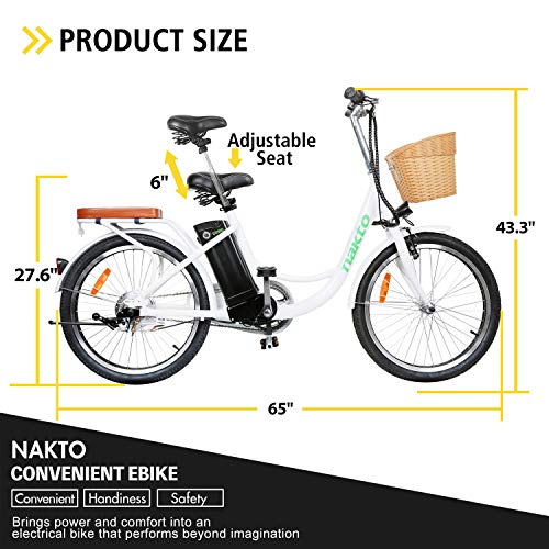 NAKTO 22" Electric Bike 250W Electric Bicycle Sporting City Ebike for Female