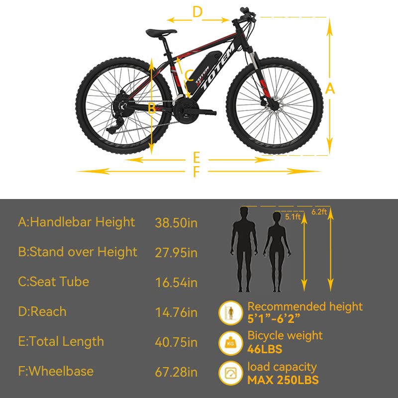 Totem Electric Bike for Adults 26”, Electric Mountain Bicycle 350W Motor, 20MPH Victor 2.0 with 36V 10.4Ah Removable Battery